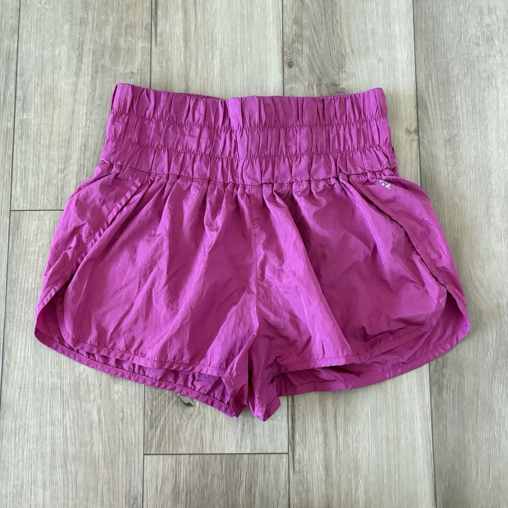Free People Shorts Womens L Pink High Rise Smocked‎ Waist Lined FP Movement